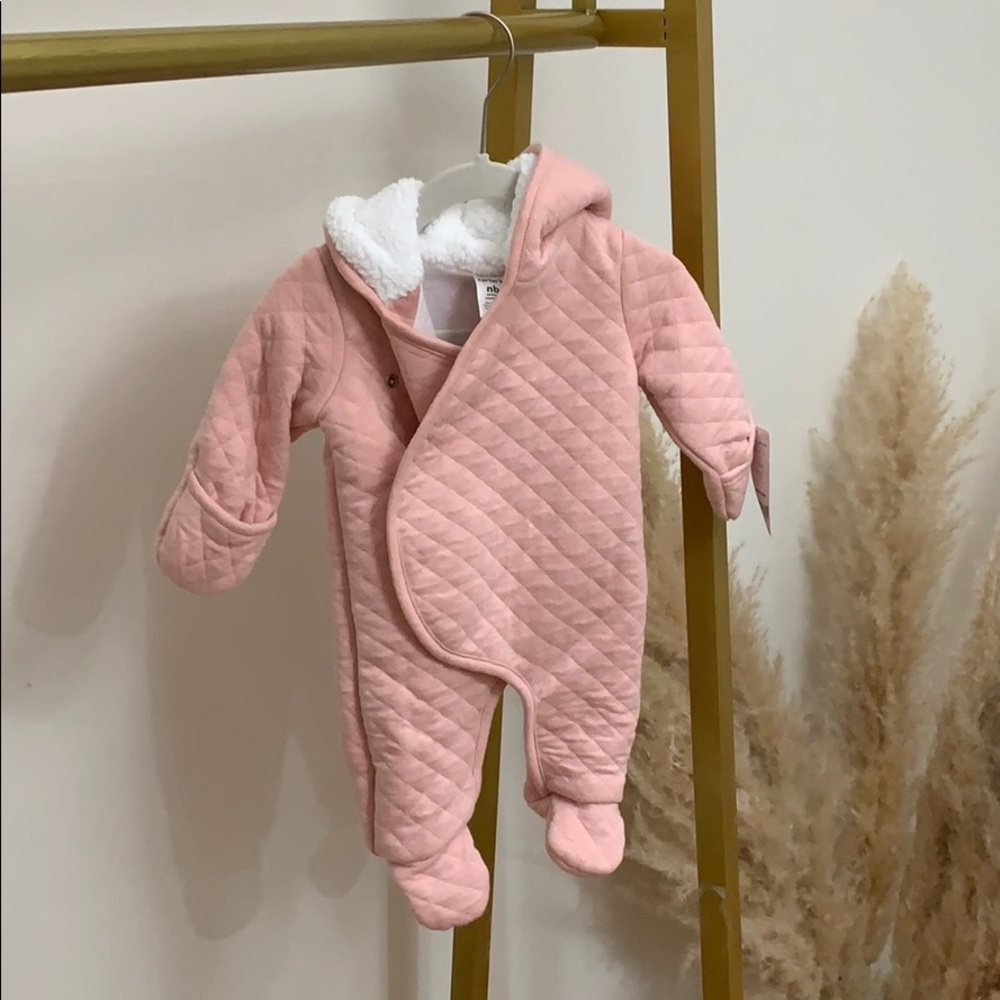 Baby pink Sherpa onesie